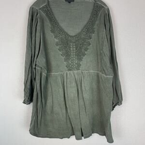 Bua/Bua Shirt Womens 2X Boho Cottagecore Peasant Balloon Sleeve Crocheted Faded